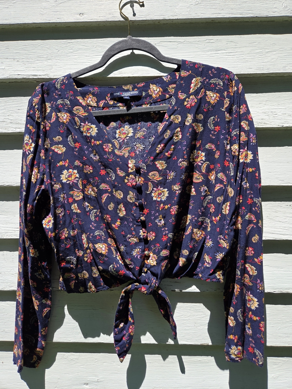One Clothing Navy Floral Tie-Front Blouse